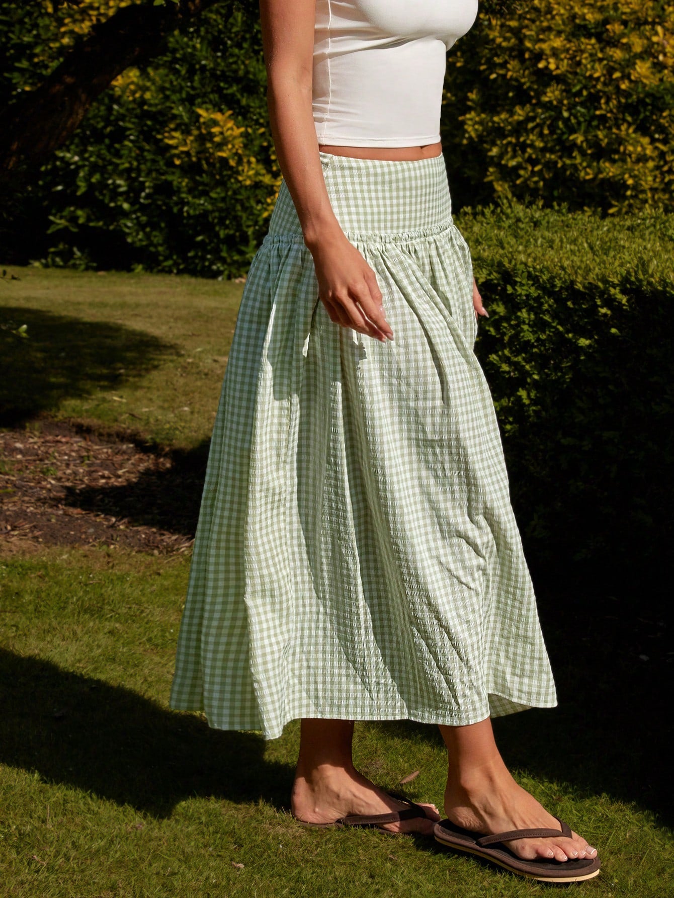 Sage Plaid Midi Skirt