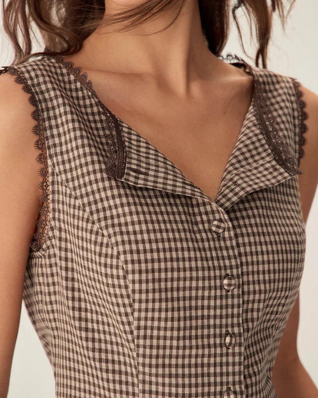 Brown Plaid Gingham Vest